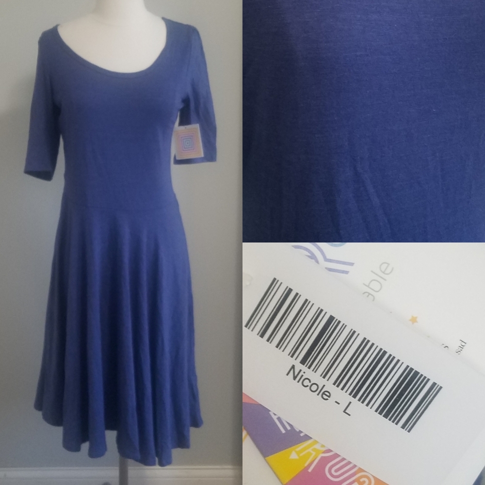 Solid Blue knit swing Dress Nicole style by LuLaRoe sz Large NEW